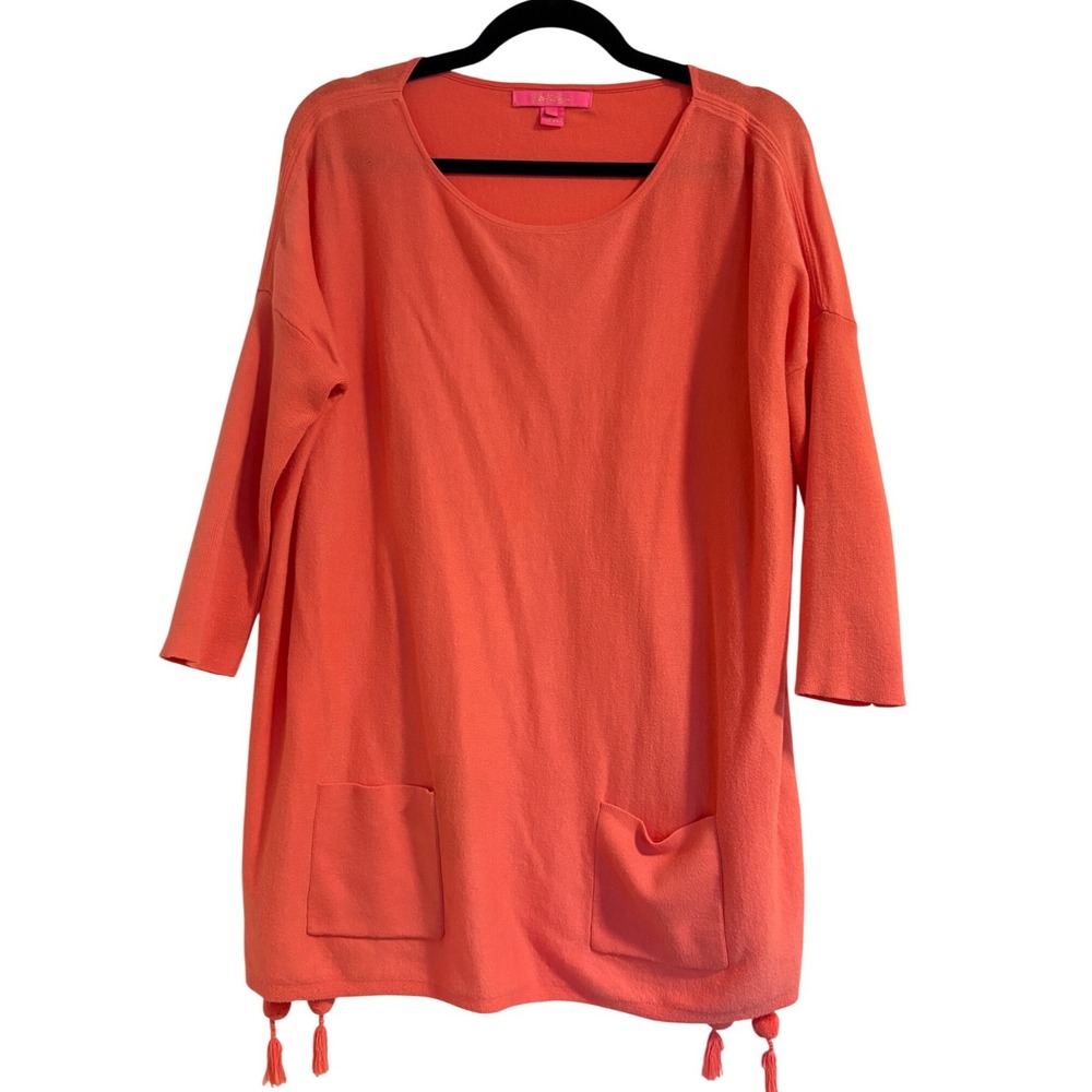 Lilly Pulitzer Pink Coral Coolmax Tassel Tunic Sweater Womens Small Pockets